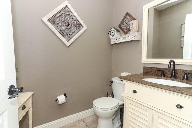 bathroom featuring toilet, tile patterned flooring, and vanity