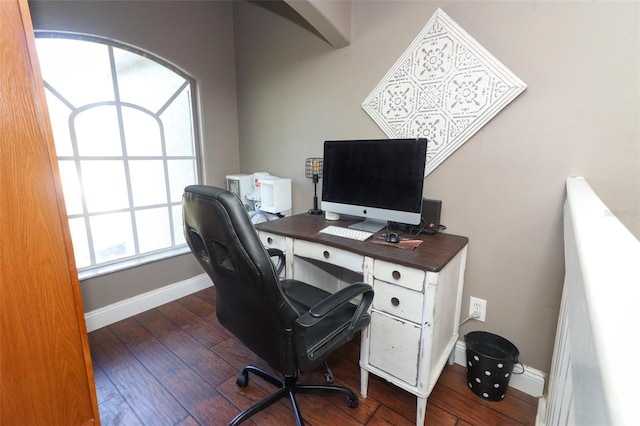 home office featuring dark hardwood / wood-style flooring