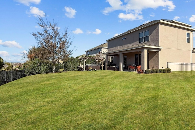 view of yard with a pergola and a patio