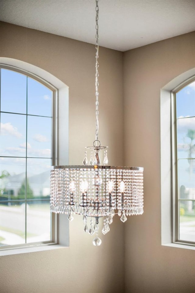 details with a chandelier