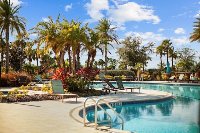 view of swimming pool featuring a patio area