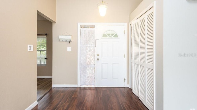 entryway with dark hardwood / wood-style flooring