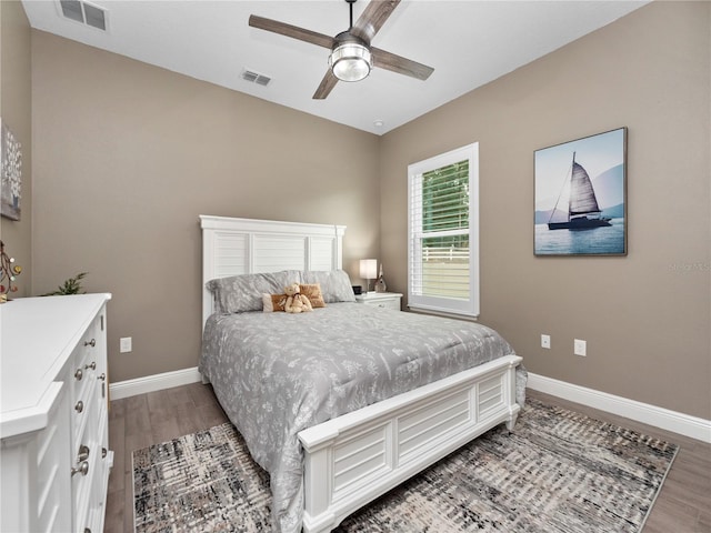 bedroom featuring ceiling fan and wood-type flooring