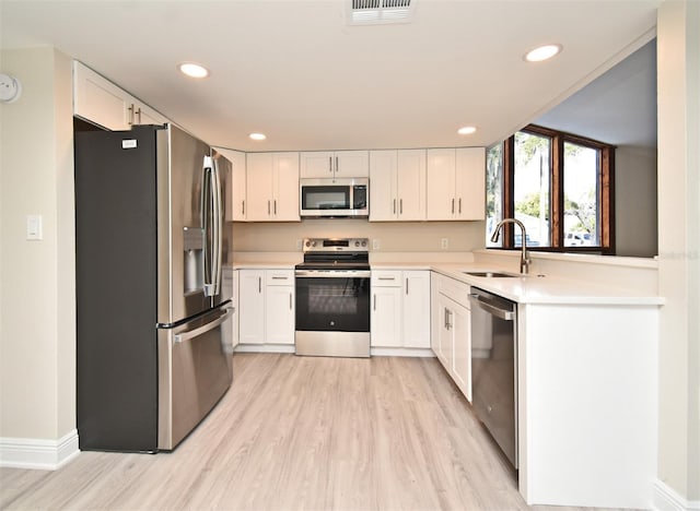 kitchen with sink, white cabinets, and stainless steel appliances