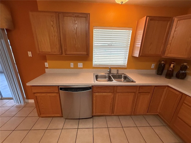 kitchen with sink, light tile patterned floors, and dishwasher