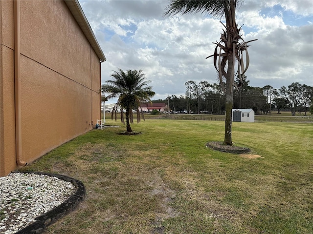 view of yard with a storage shed