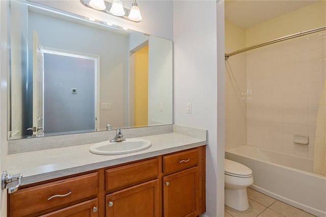 full bathroom with vanity, toilet, shower / bath combination, and tile patterned flooring