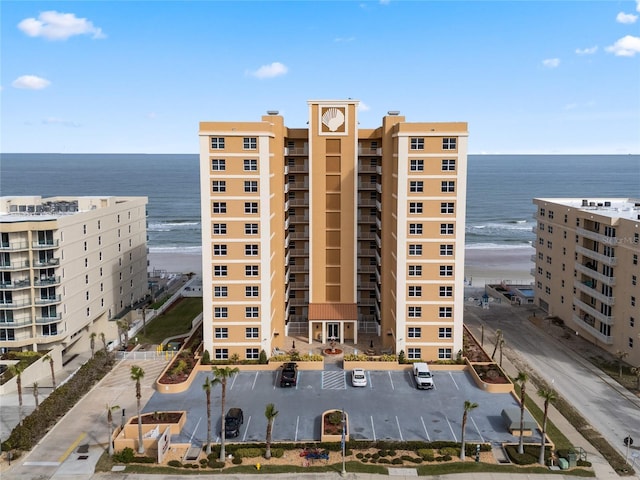 view of building exterior featuring a water view