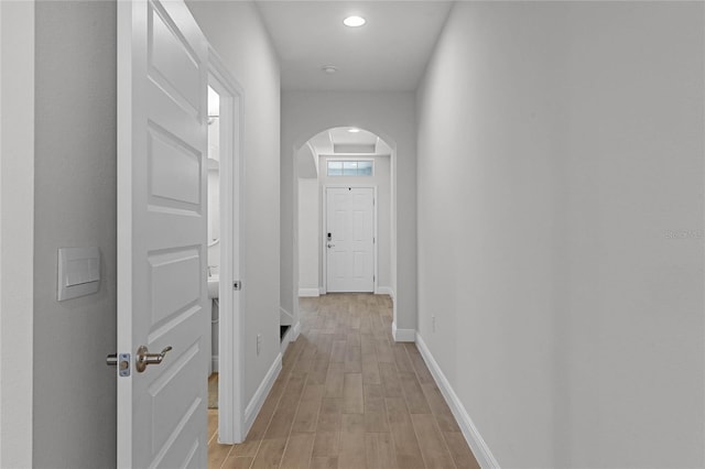 hallway featuring light wood-type flooring