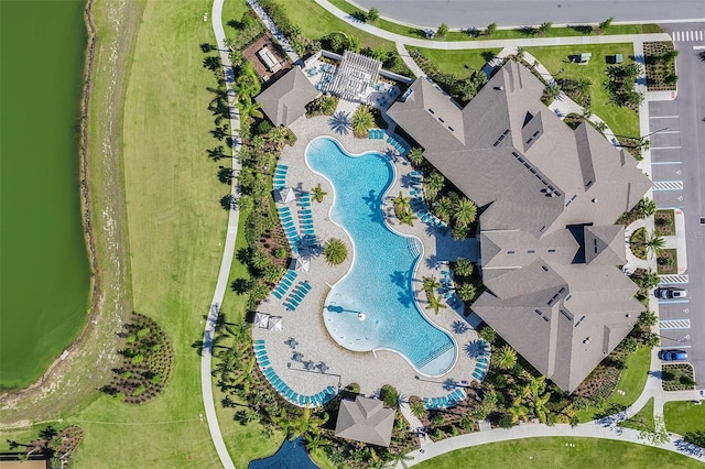 bird's eye view featuring a water view