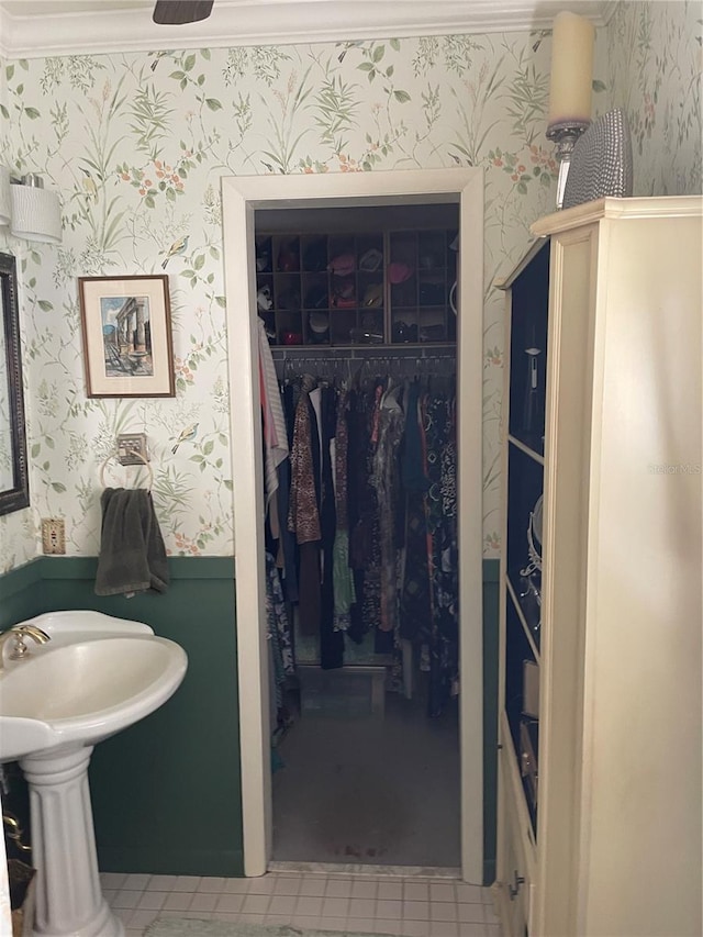 bathroom featuring sink and crown molding