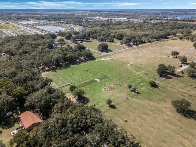 drone / aerial view with a water view and a rural view