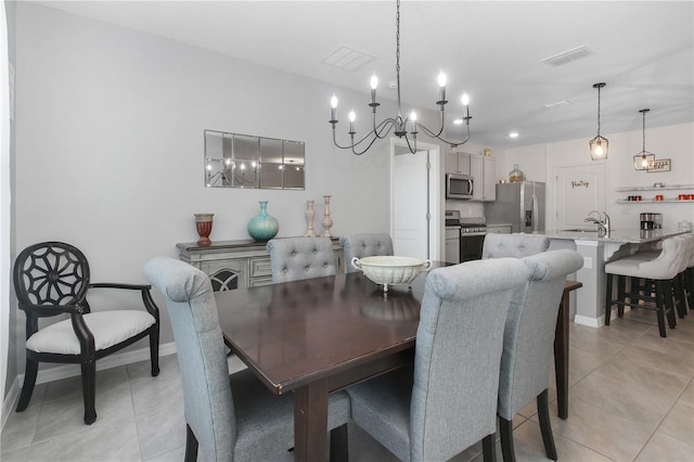 tiled dining space with sink