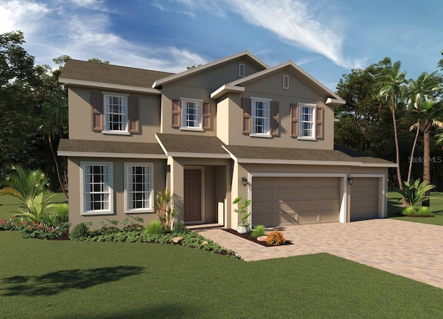 view of front facade with a garage and a front yard