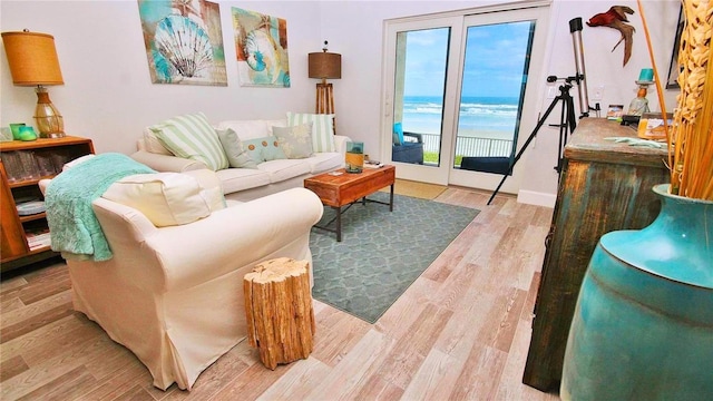 living room with light hardwood / wood-style flooring