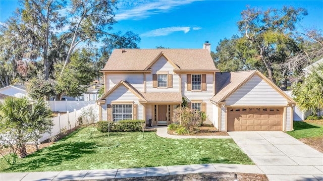 view of front of home featuring a garage and a front lawn