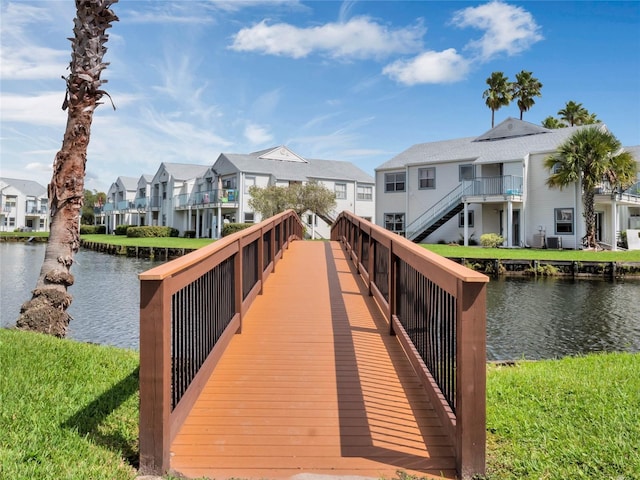 view of dock with a water view