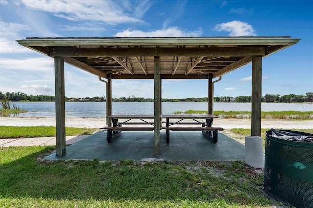 view of dock with a water view