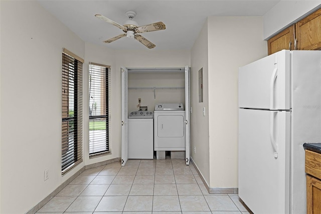 2923 Marshfield Ct Unit Ge, Orlando, FL 32822 - laundry area with baseboards, ceiling fan, light tile patterned flooring, washing machine and clothes dryer, and electric panel