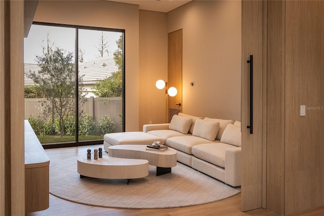 living room featuring light wood-type flooring