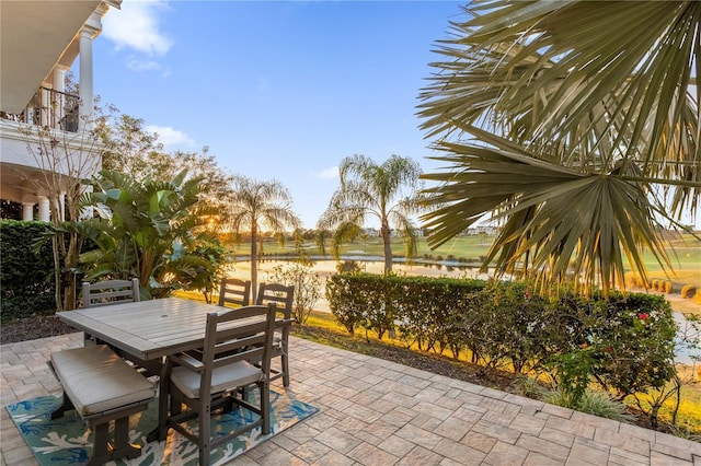 view of patio / terrace with a water view