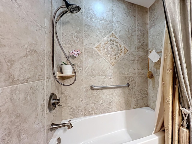 bathroom with shower / tub combo with curtain