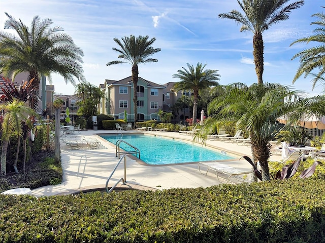 view of pool featuring a patio