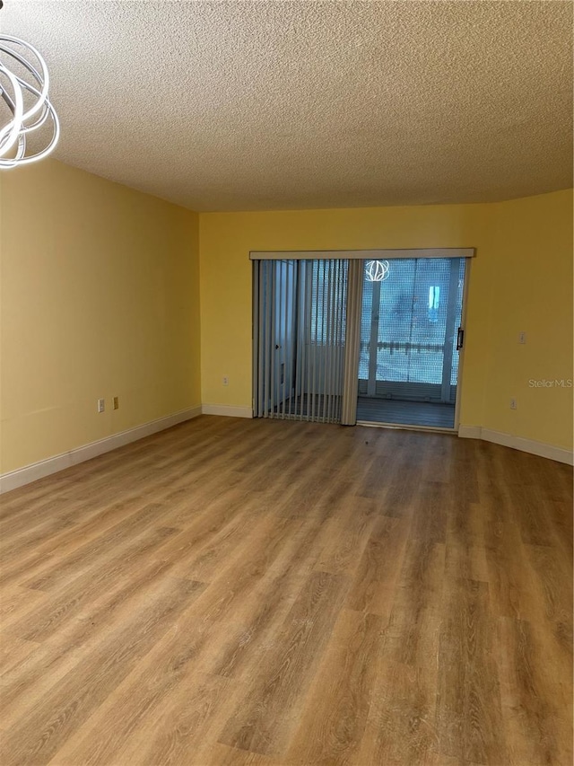 empty room with a textured ceiling and wood-type flooring