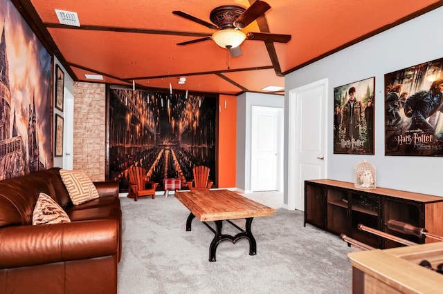 interior space with crown molding and ceiling fan