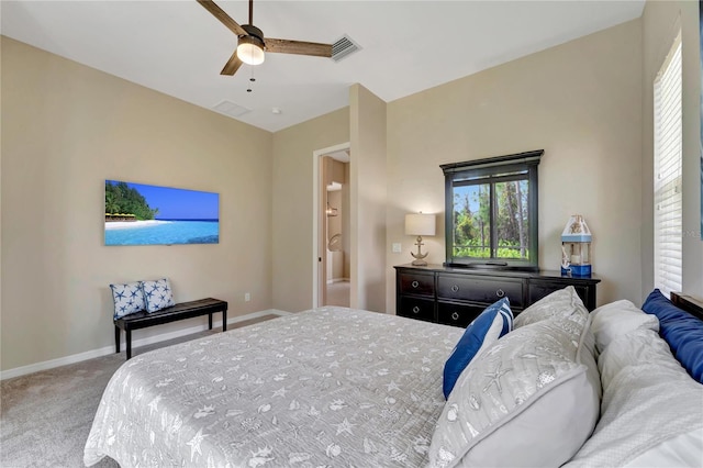 bedroom featuring ceiling fan and carpet floors