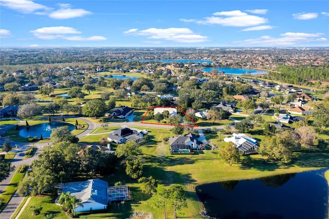 bird's eye view featuring a water view