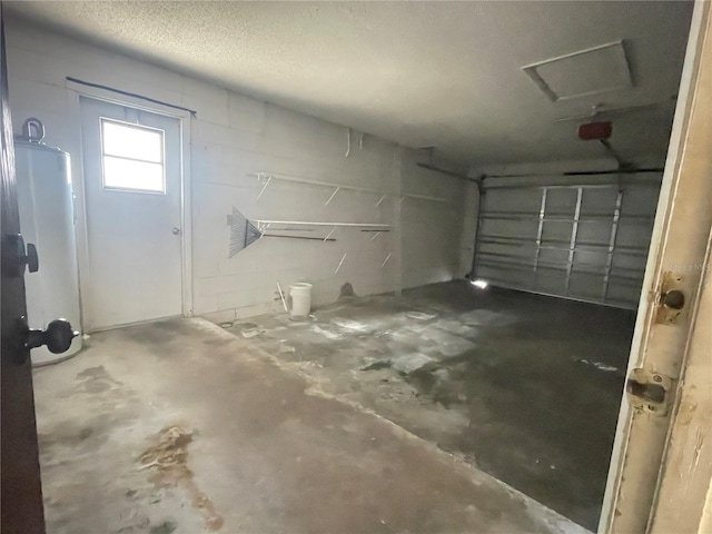 garage featuring water heater