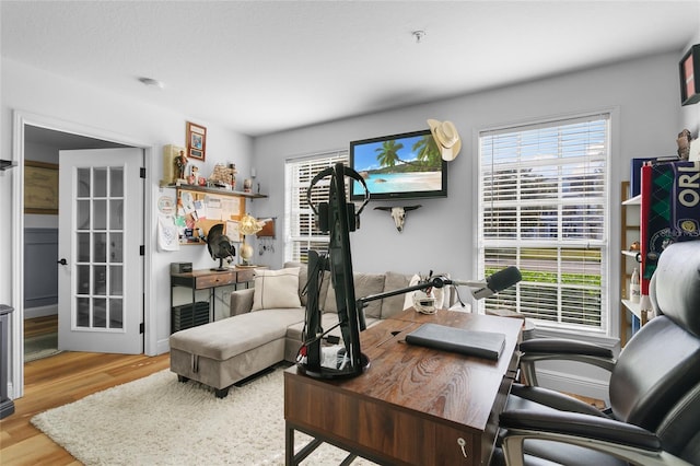 office space featuring light hardwood / wood-style floors