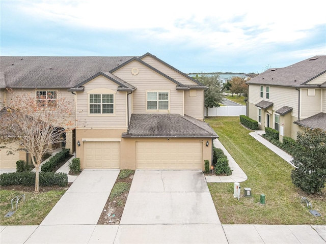 view of front of house featuring a garage and a front lawn