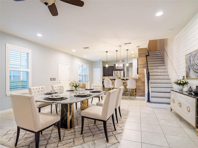 dining area featuring ceiling fan