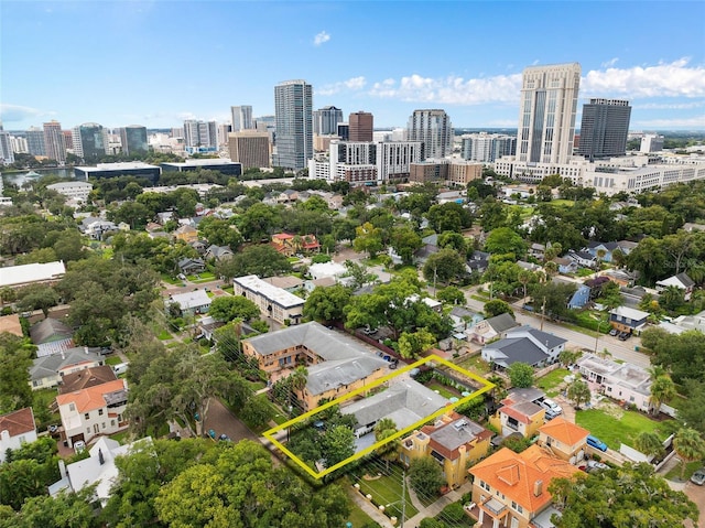 bird's eye view with a city view