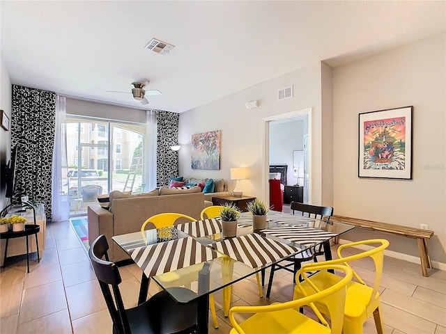 dining room with ceiling fan