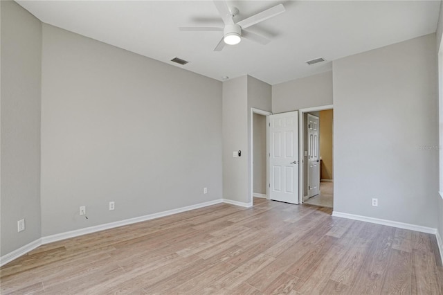 unfurnished bedroom featuring ceiling fan and light hardwood / wood-style floors