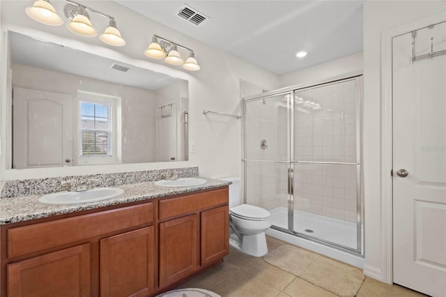 13731 Bravante Aly, Windermere, FL 34786 - full bathroom featuring a stall shower, tile patterned flooring, toilet, and double vanity