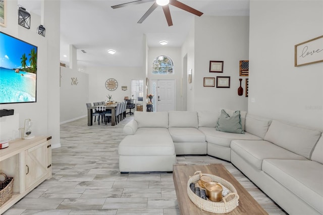 living room featuring ceiling fan