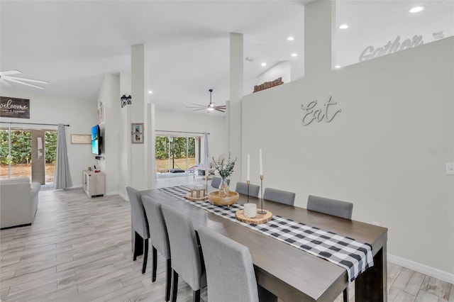 dining space featuring ceiling fan