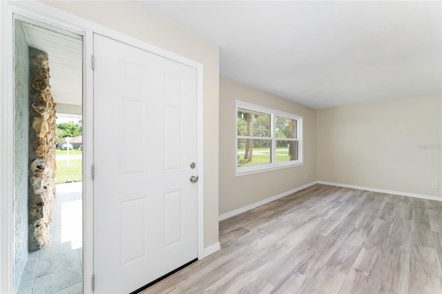 foyer entrance with light wood-type flooring