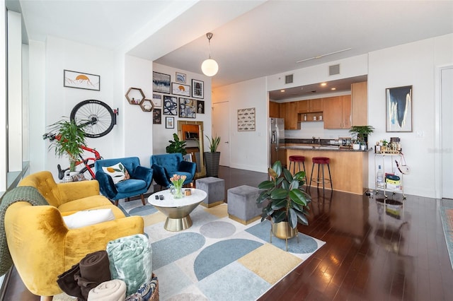 living room with sink and wood-type flooring