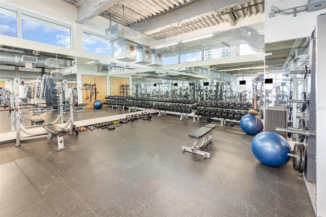 gym with a high ceiling