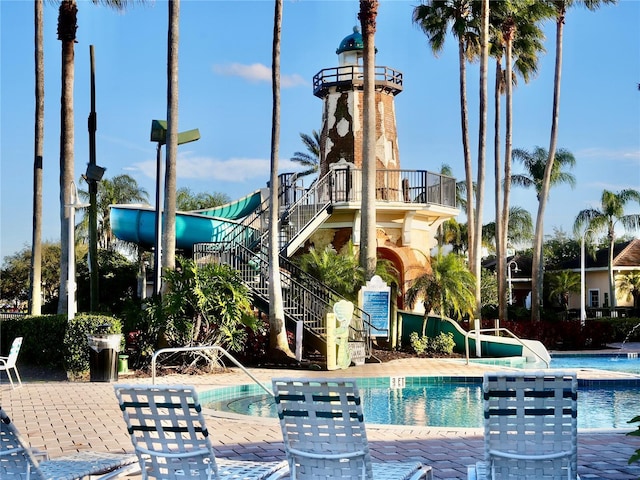 view of swimming pool featuring a patio