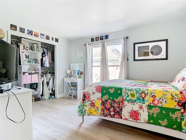 bedroom featuring light hardwood / wood-style floors and a closet