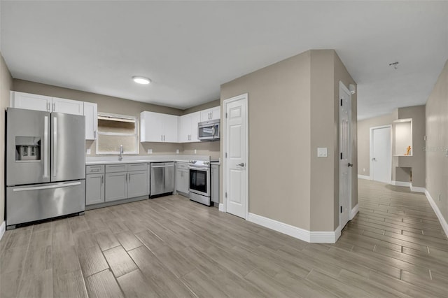 kitchen featuring sink, stainless steel appliances, and white cabinets