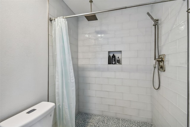 bathroom featuring toilet and a shower with shower curtain