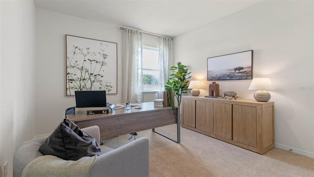 view of carpeted home office