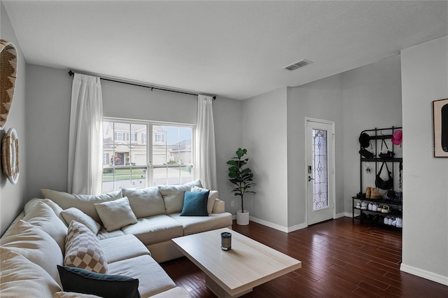 living room with dark wood-type flooring